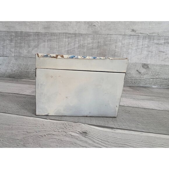 Vintage Ohio Art Co Metal Recipe Box With Blue Floral Lid Design & Recipe Cards - Picture 6 of 13